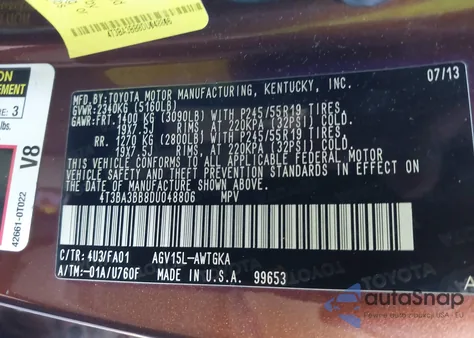 2013 Toyota Venza Le из США, поврежденный, VIN 4T3BA3BB8DU048806